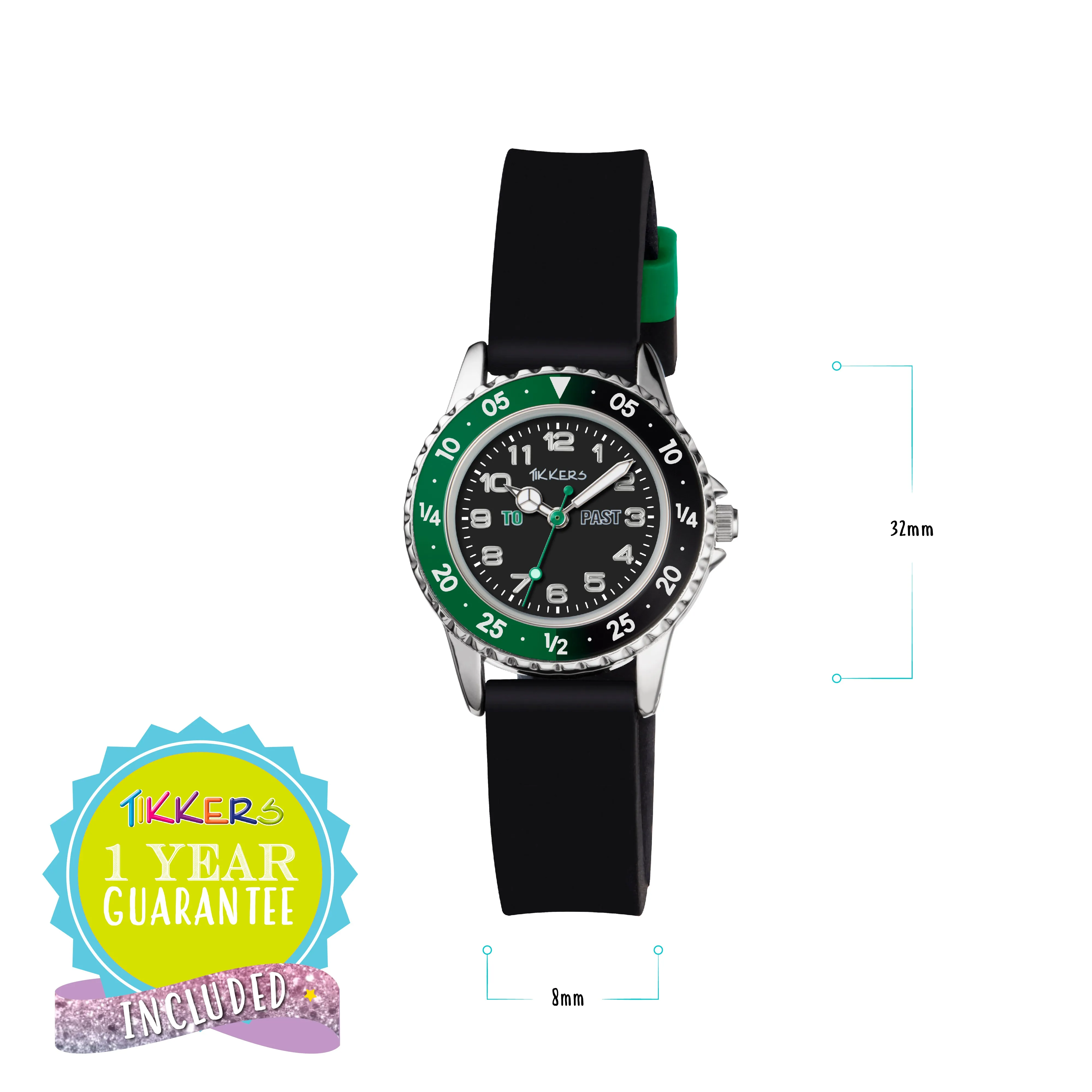 Tikkers Time Teacher Green & Black Silicone Watch TK0139