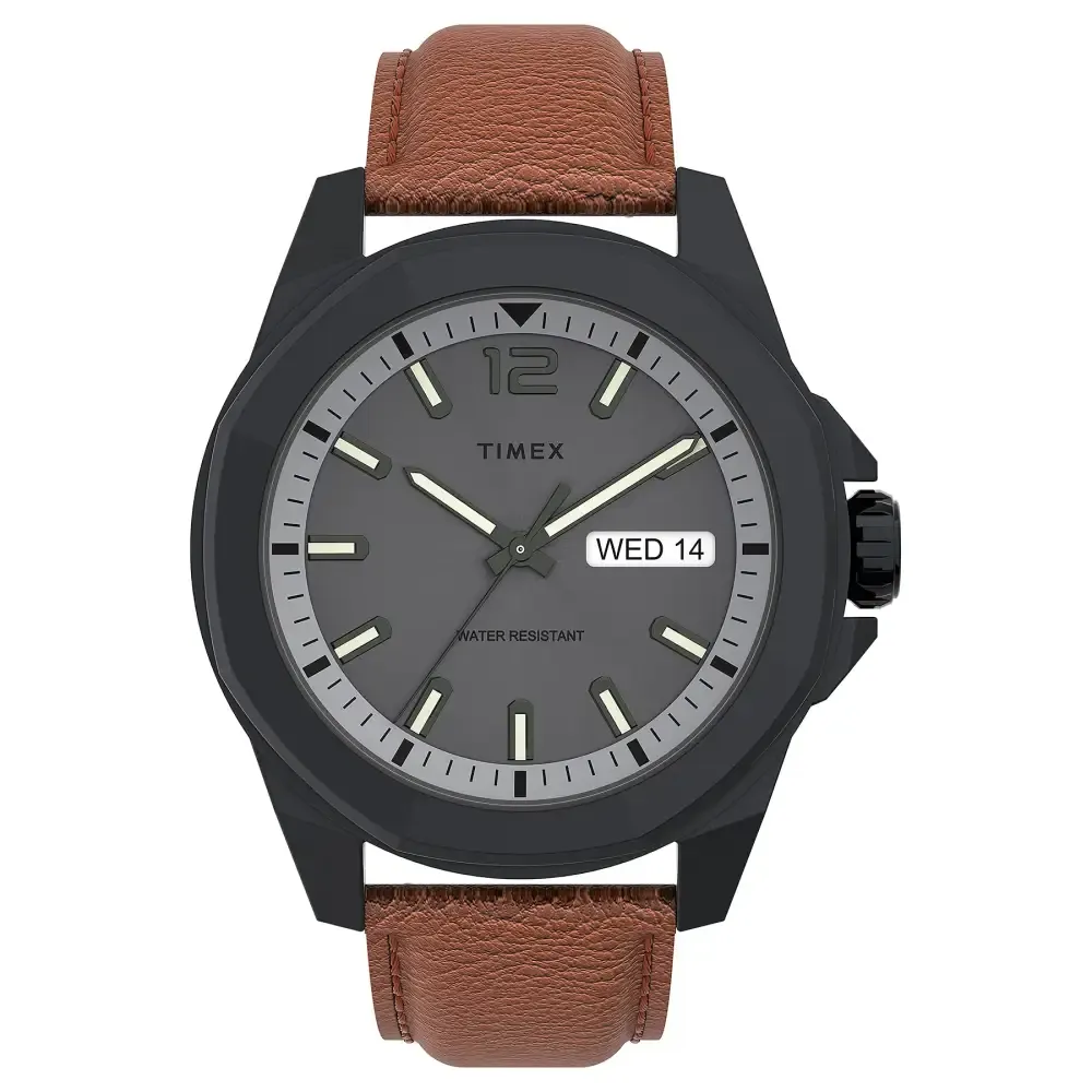 TIMEX 3 Hands Men's Analog Grey Dial Coloured Quartz Watch, Octogonal Dial with 44 mm Case Width - TW2U82200UJ