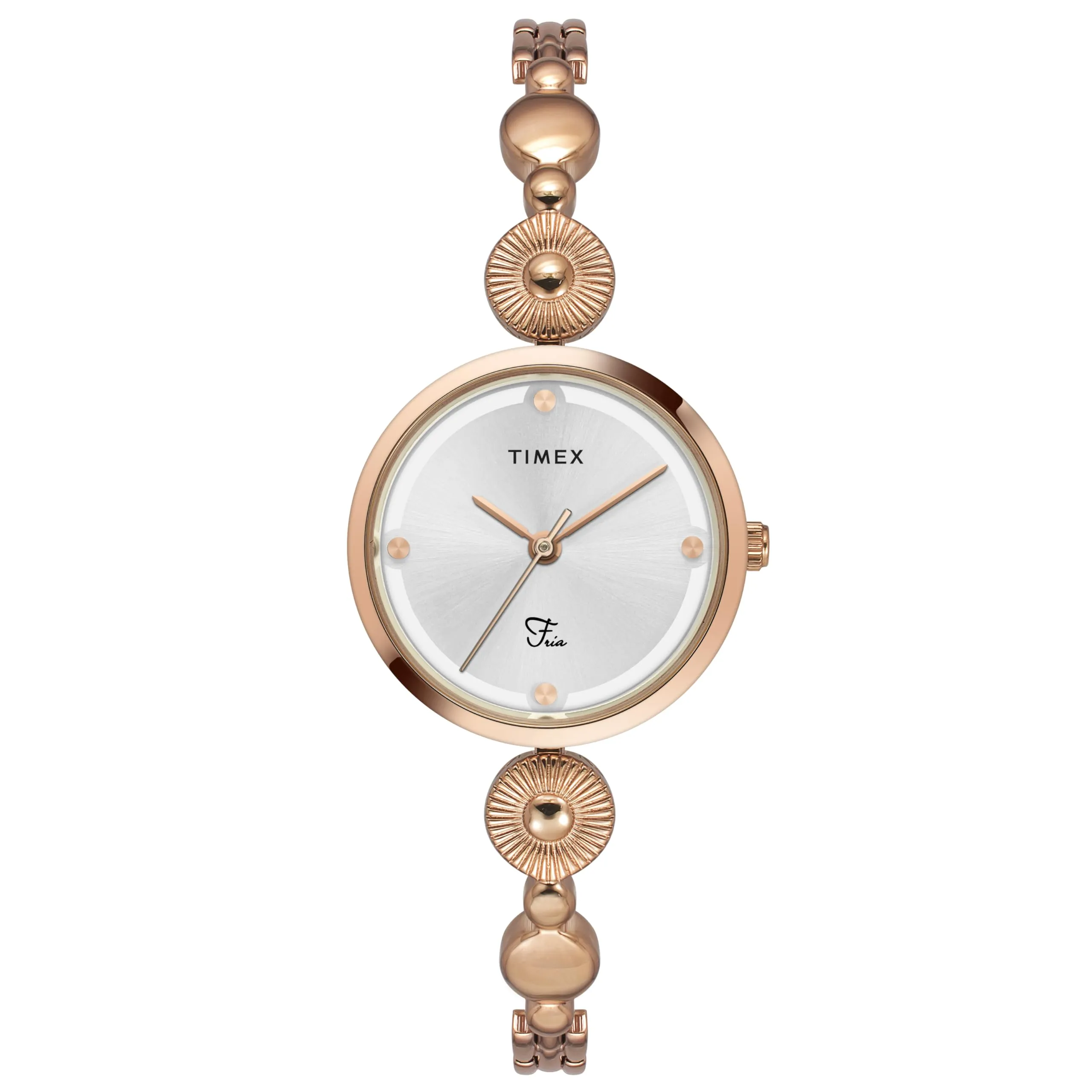 TIMEX Fria Women Silver Round Analog Brass Dial Watch- TWEL18202