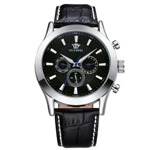 Top Mechanical Wrist Watch OUYAWEI Brand Men's Favorite Watches Leather Strap Analog Display