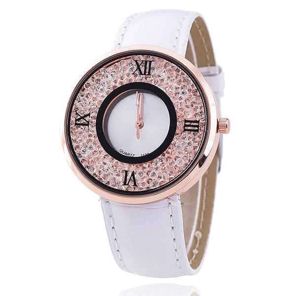 Vansvar Brand Fashion Women Rhinestone Watches Luxury Leather Women Dress Watch Casual Quartz Watches Relogio Feminino 613