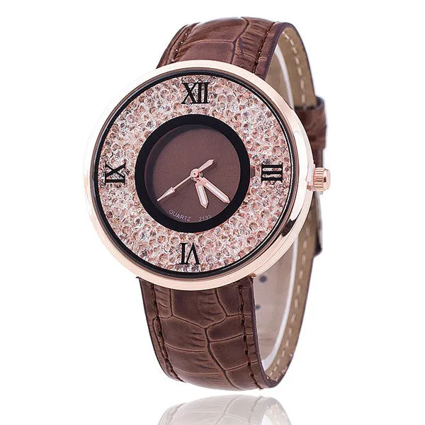 Vansvar Brand Fashion Women Rhinestone Watches Luxury Leather Women Dress Watch Casual Quartz Watches Relogio Feminino 613