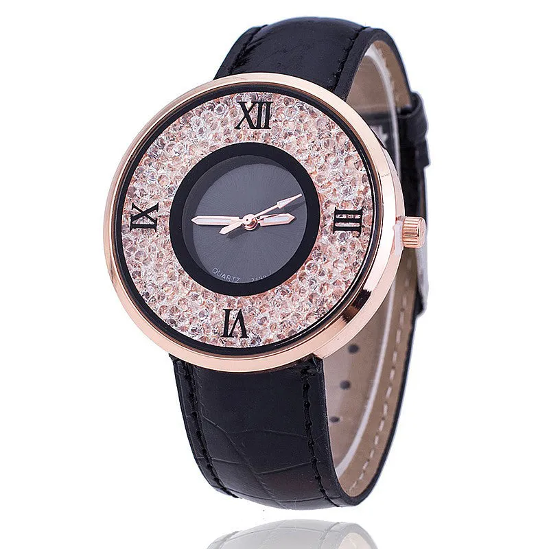 Vansvar Brand Fashion Women Rhinestone Watches Luxury Leather Women Dress Watch Casual Quartz Watches Relogio Feminino 613