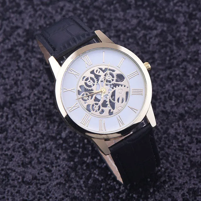 Watches 2017 Golden hollow watch, Luxury Casual steel Men's Business Imitate Mechanical Watch Male clock relogio