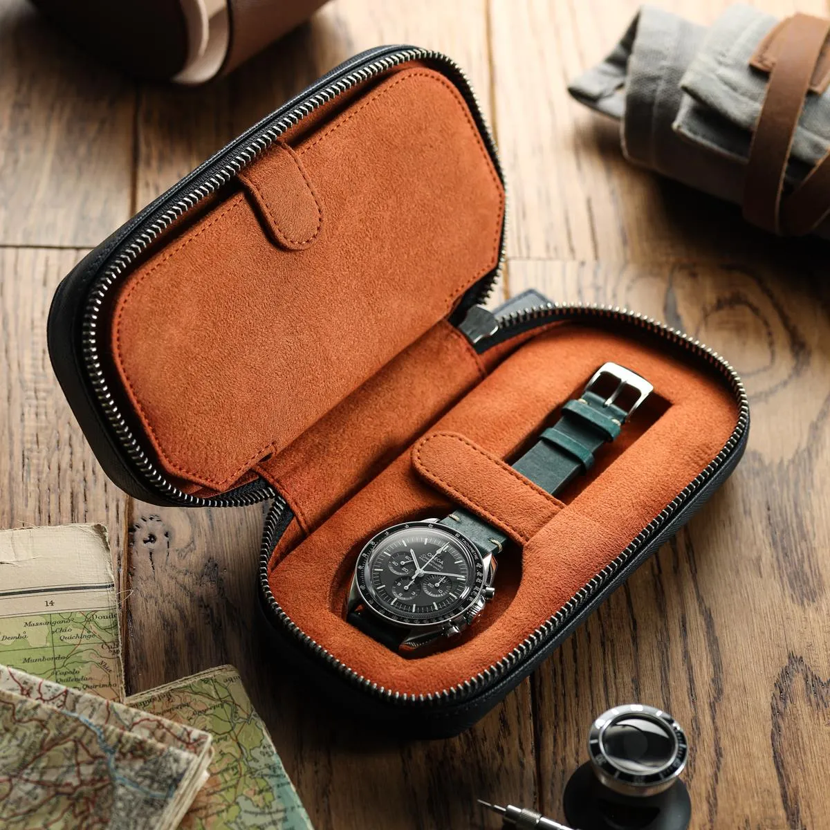 WatchGecko Dual Travel Watch Case - Navy Blue