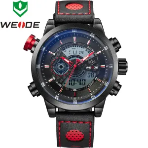 WEIDE Genuine Leather Watches Men Quartz Digital Fashion Military Casual Sports Watch Luxury Brand Relogio Outdoor Wristwatches