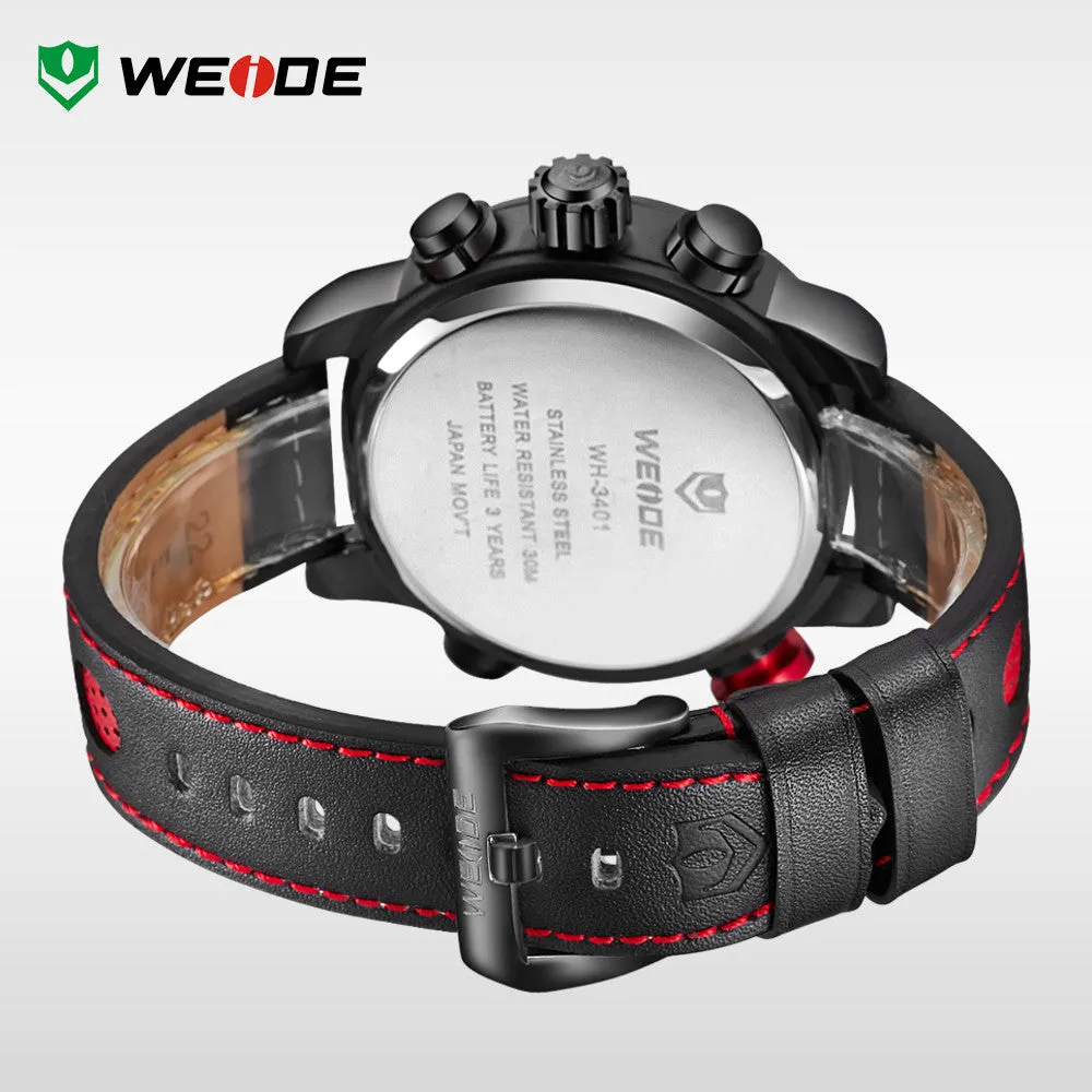 WEIDE Genuine Leather Watches Men Quartz Digital Fashion Military Casual Sports Watch Luxury Brand Relogio Outdoor Wristwatches