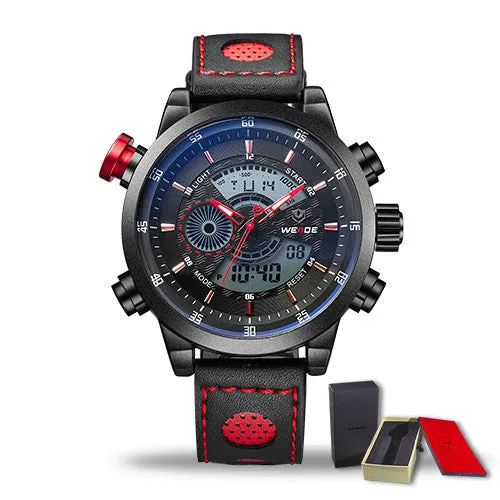 WEIDE Genuine Leather Watches Men Quartz Digital Fashion Military Casual Sports Watch Luxury Brand Relogio Outdoor Wristwatches