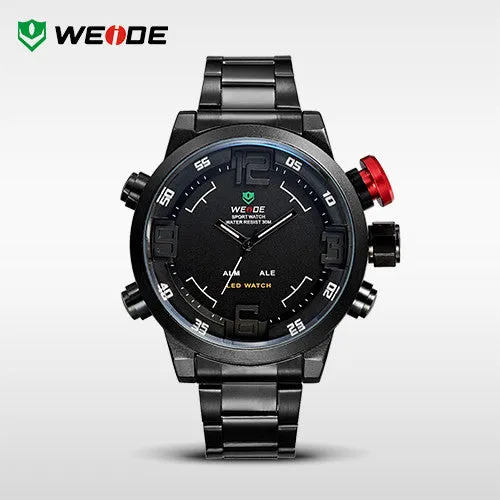 WEIDE Luxury Brand Men Sports Watches Full steel Army Military Watch LED Digital Analog 30m Waterproof Dive Quartz Wristwatches