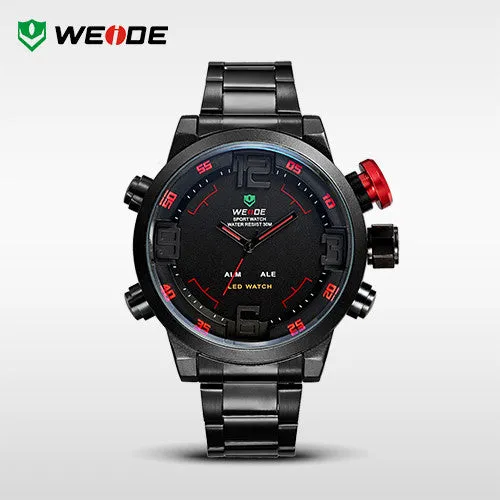 WEIDE Luxury Brand Men Sports Watches Full steel Army Military Watch LED Digital Analog 30m Waterproof Dive Quartz Wristwatches