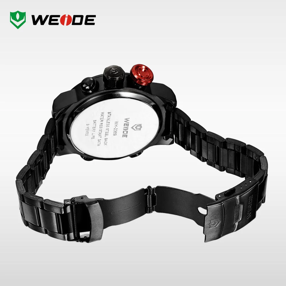 WEIDE Luxury Brand Men Sports Watches Full steel Army Military Watch LED Digital Analog 30m Waterproof Dive Quartz Wristwatches