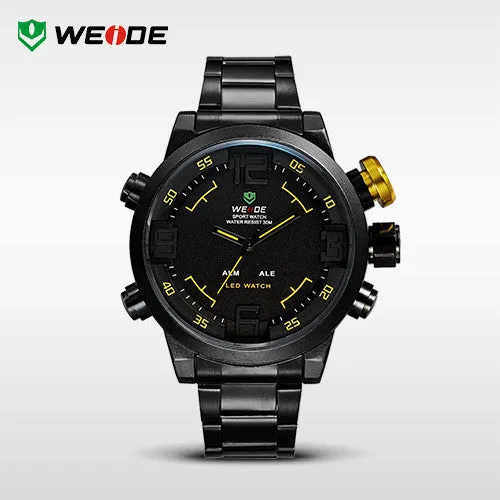 WEIDE Luxury Brand Men Sports Watches Full steel Army Military Watch LED Digital Analog 30m Waterproof Dive Quartz Wristwatches