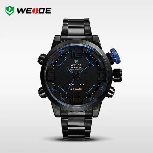 WEIDE Luxury Brand Men Sports Watches Full steel Army Military Watch LED Digital Analog 30m Waterproof Dive Quartz Wristwatches