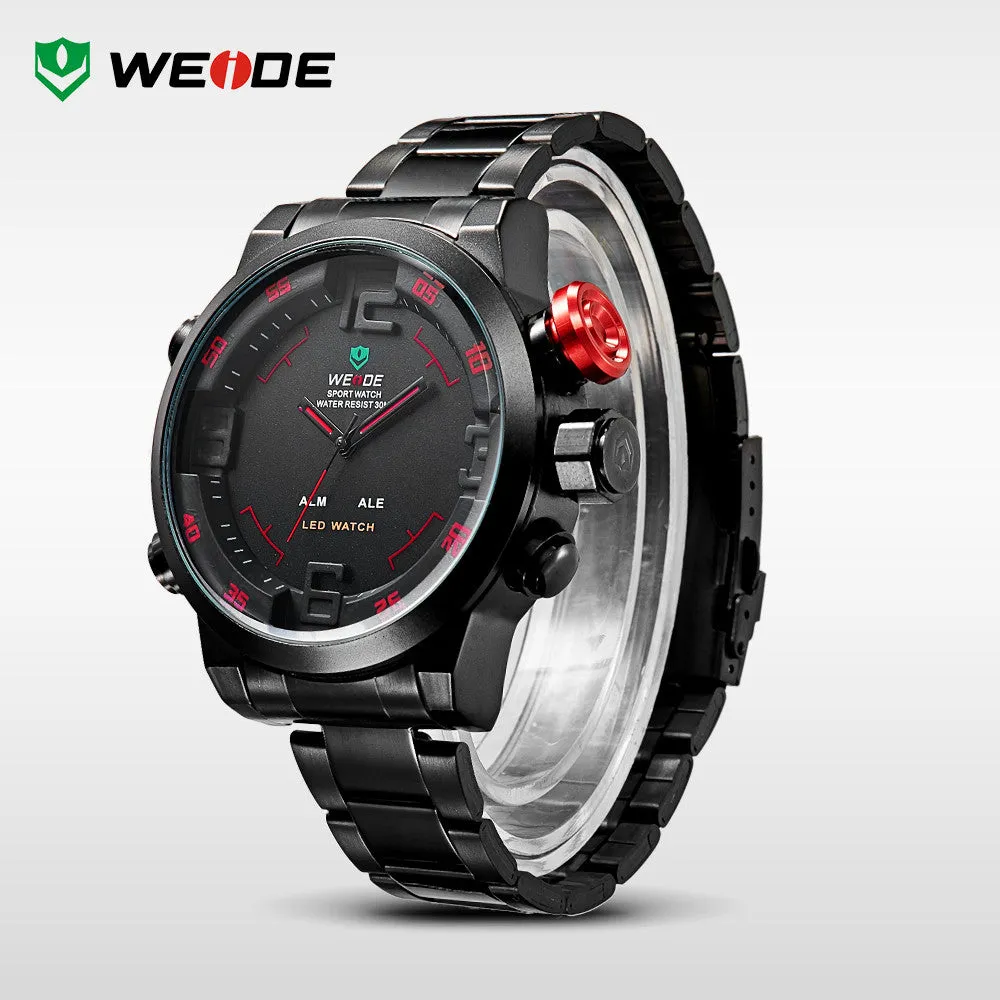 WEIDE Luxury Brand Men Sports Watches Full steel Army Military Watch LED Digital Analog 30m Waterproof Dive Quartz Wristwatches