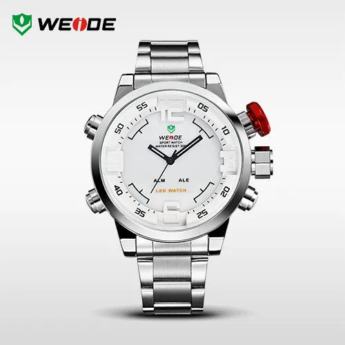 WEIDE Luxury Brand Men Sports Watches Full steel Army Military Watch LED Digital Analog 30m Waterproof Dive Quartz Wristwatches