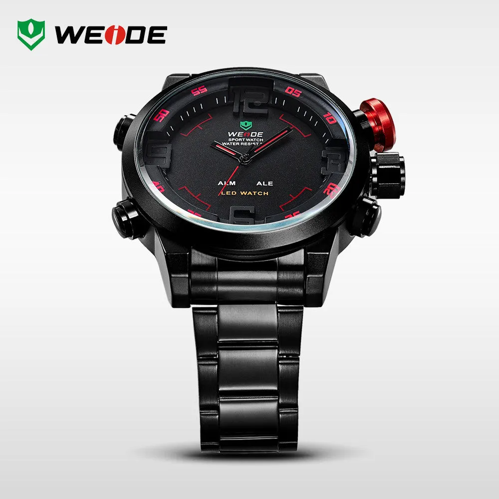 WEIDE Luxury Brand Men Sports Watches Full steel Army Military Watch LED Digital Analog 30m Waterproof Dive Quartz Wristwatches