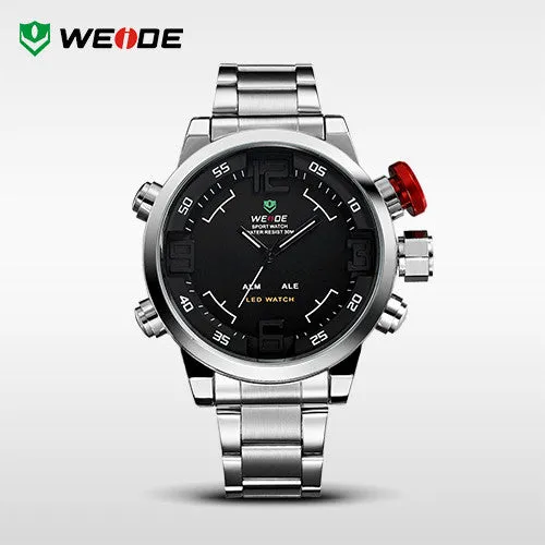 WEIDE Luxury Brand Men Sports Watches Full steel Army Military Watch LED Digital Analog 30m Waterproof Dive Quartz Wristwatches