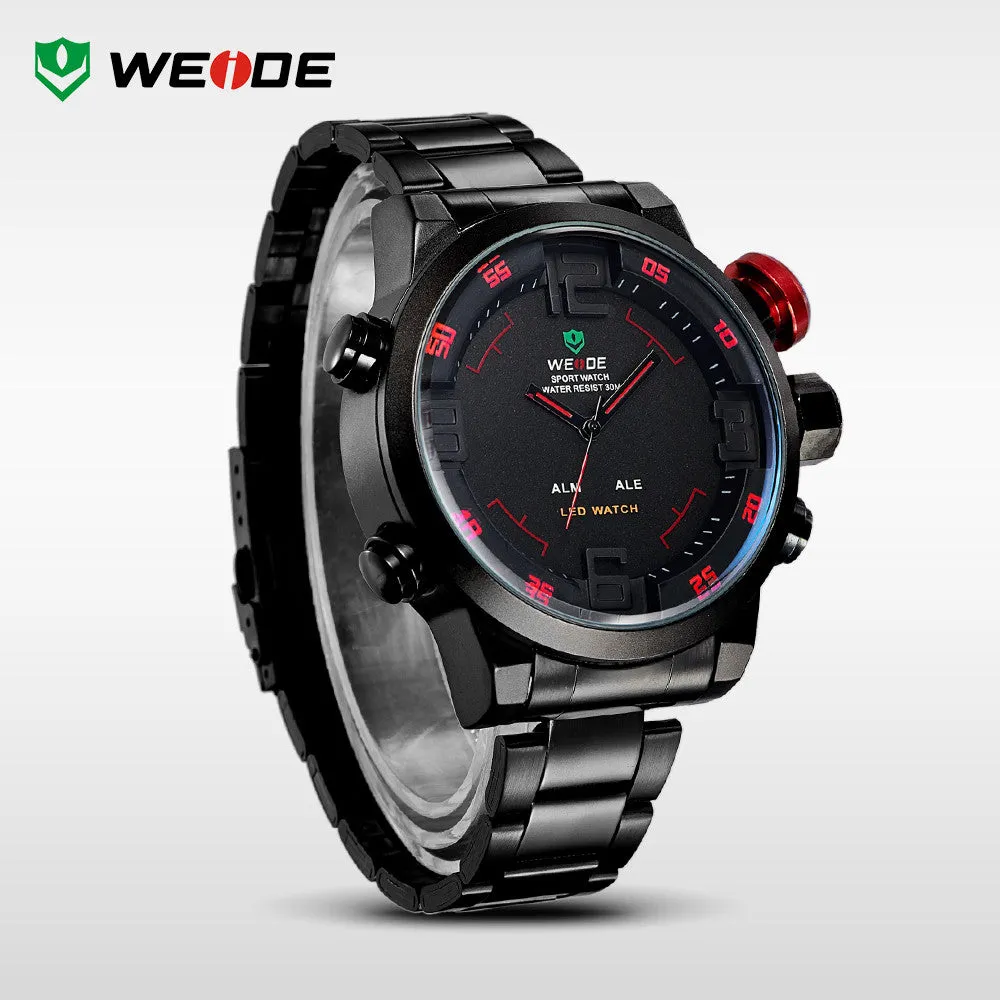 WEIDE Luxury Brand Men Sports Watches Full steel Army Military Watch LED Digital Analog 30m Waterproof Dive Quartz Wristwatches