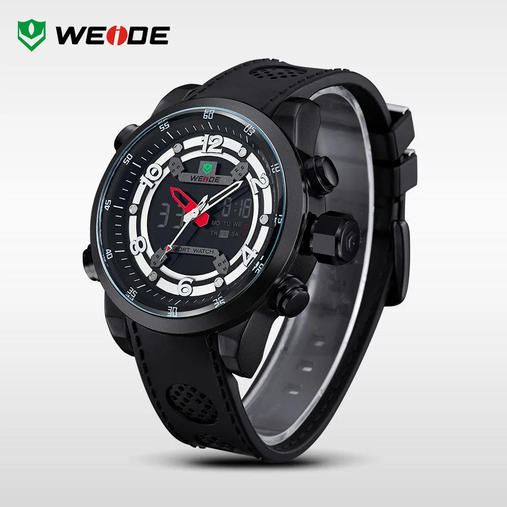 WEIDE Sports PU Band Quartz Movement Military Army Diver Stainless Steel Buckle Men Watch Luxury Brand Famous Wristwatches