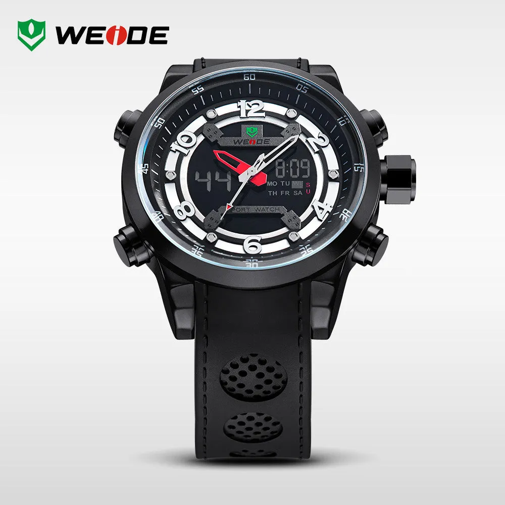 WEIDE Sports PU Band Quartz Movement Military Army Diver Stainless Steel Buckle Men Watch Luxury Brand Famous Wristwatches