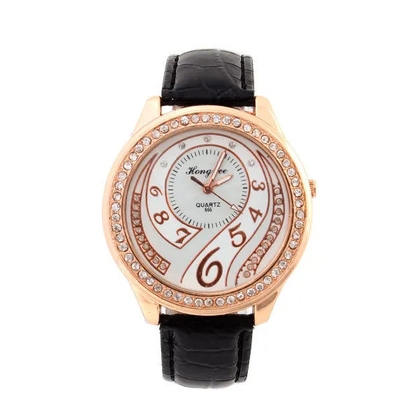 Women Dress Watches Ladies Quartz Watch Alloy Analog PU Band Rhinestone Wristwatches