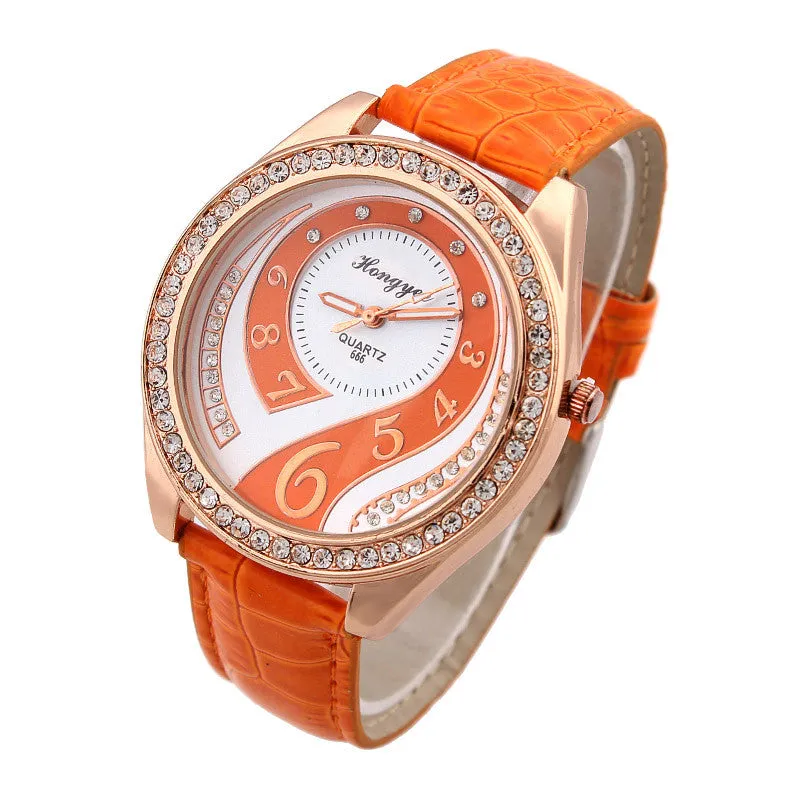 Women Dress Watches Ladies Quartz Watch Alloy Analog PU Band Rhinestone Wristwatches