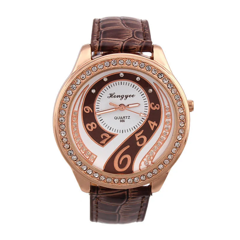 Women Dress Watches Ladies Quartz Watch Alloy Analog PU Band Rhinestone Wristwatches