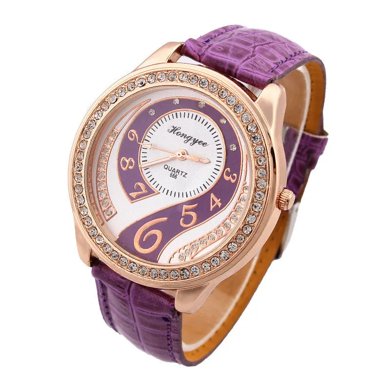 Women Dress Watches Ladies Quartz Watch Alloy Analog PU Band Rhinestone Wristwatches