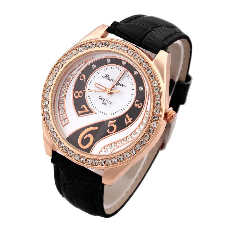 Women Dress Watches Ladies Quartz Watch Alloy Analog PU Band Rhinestone Wristwatches