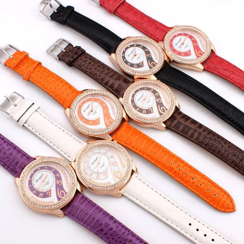 Women Dress Watches Ladies Quartz Watch Alloy Analog PU Band Rhinestone Wristwatches