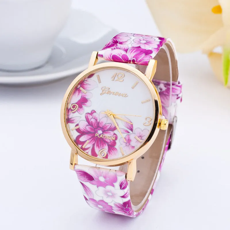 Women Watch Fashion Casual Colorful Flower Quartz Watch Ladies Geneva Watch Women Trendy Wristwatch Relogio Feminino Clock